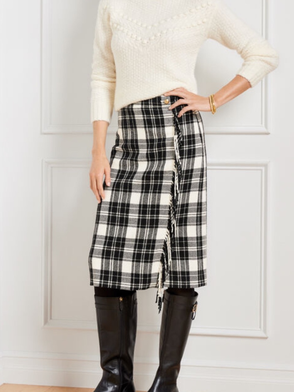 Talbots Fringe Wrap Skirt in Ice Plaid Size 10 - Picture 2 of 9